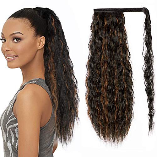 Long Curly Wrap Around Ponytail Extension 22 Inch Synthetic Clip in Ponytail Hair Extensions for Women (T1B/30#)