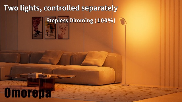 Image of Omorepa 36W 2500lm Bright LED Floor Lamp for Living Room, 75.5 Inch Tall Standing Lamp for Office Stepless Dimmable with Remote, Torchiere Lamp with 2 Rotatable Lights 1900K-6500K for Bedroom (White)