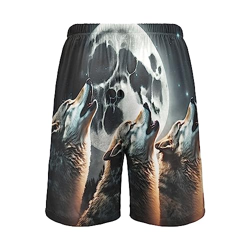 Men's Sleep Short – Wolf and Moon, Pajama Pants with Side Pockets Elastic Waistband Drawstring2
