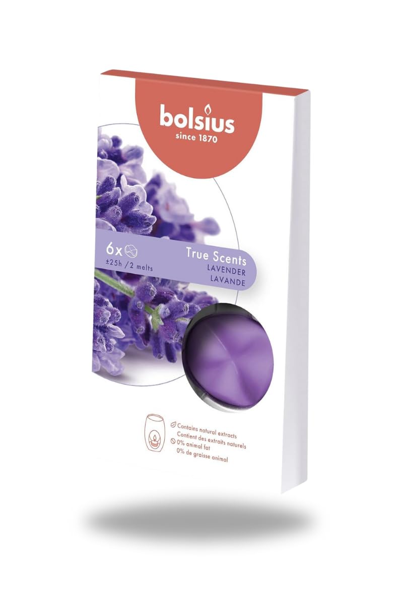 Bolsius Kokulu Buhardanlık Eritme Mum Tableti - Lavanta Kokulu - 6 Yuvarlak Şekilli Tablet Mum - 2-3 kere eritme ile toplamda yaklaşık 25 saat koku deneyimi