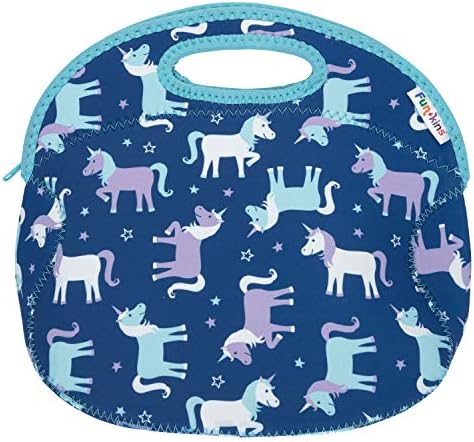 Funkins Insulated Lunch Bag for Kids | Spacious, Durable, Machine Washable | Premium Quality | Interior Pocket & Name Tag | Easy to Pack, Folds Flat for Storage | Large Size Lunch Bag (Unicorns)