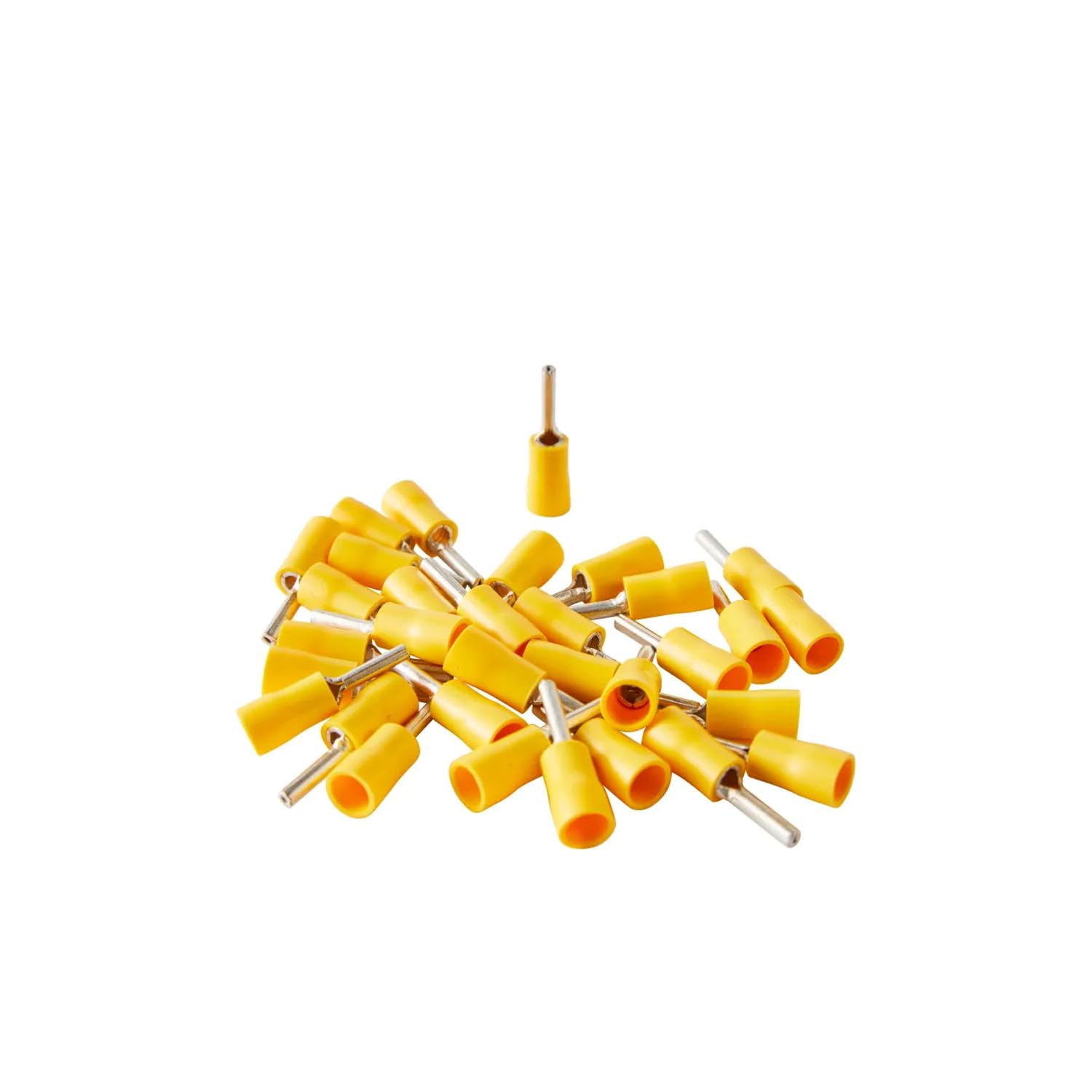 Yellow pre-insulated terminal, PTV5.5-13, 15 units per blister pack, ideal for safe and efficient electrical connections.