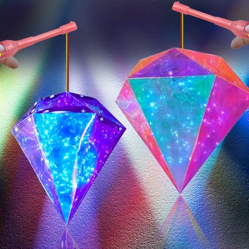 Silkwish 2 Stück Tragbare Laterne für Kinder - DIY Selbstgebaute mit Laternenstab 2 Batterien Multicolor - für Halloween Weihnachten Geburtstage (Diamant)