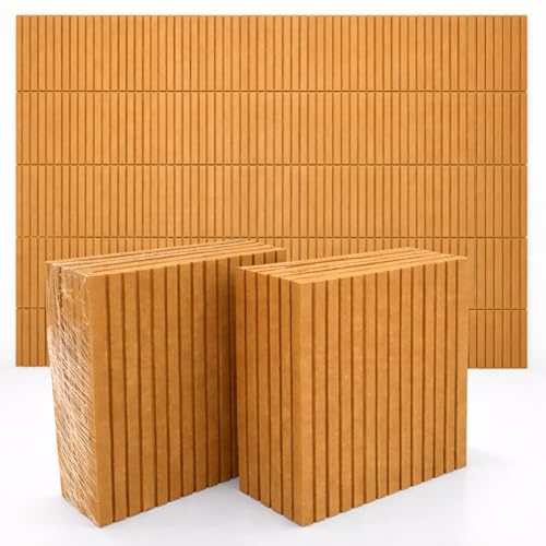 Image of MMT Acoustix Slats Felt Acoustic Wall Panel | Sound Proofing for Room |Premium Acoustic Panel |Pin Board for Wall |Sound Absorbing Panels | Slats Felt Acoustic Wall Panel | Camel | 30 x 30 cm | 8 Pcs