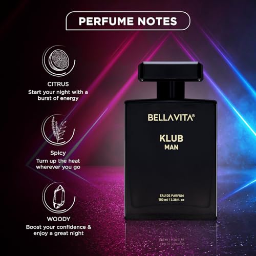 Image of Bella Vita Luxury KLUB | Long Lasting Eau De Parfum 100ml Perfume for Man | Lemon, Rose and Vanilla | Musky, Spicy and Woody Premium Fragrance for Men