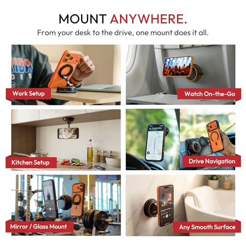 Image of Capes Maglock Anywhere Mount Magnetic Phone Holder for Car, Gym & Home | 360 Rotatable & Foldable Mag-Safe Compatible Suction Mount for iPhones & Androids