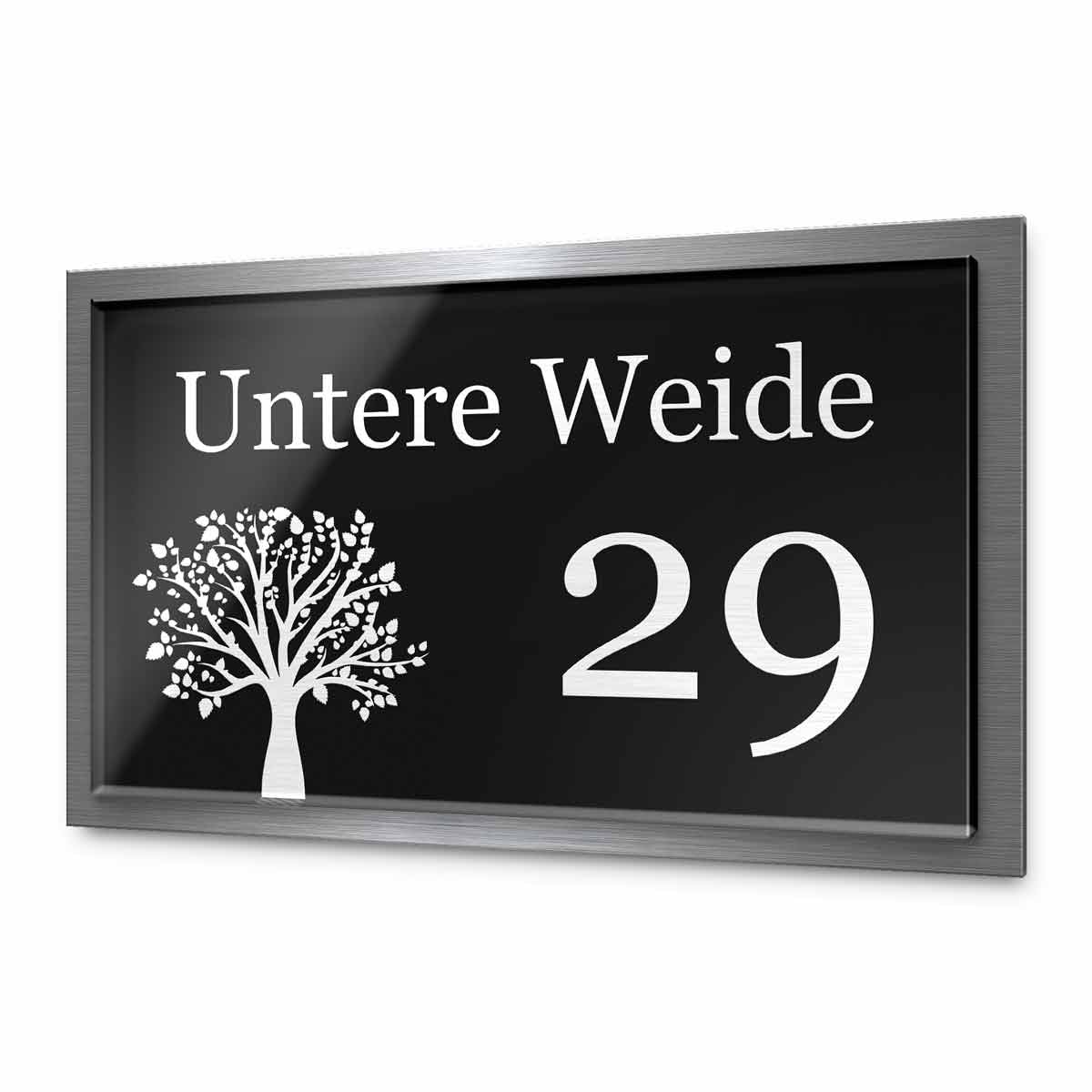 Designer Hausnummer 25x15 cm mit Gravur und Montage Set - rechteckig - Familien-Haus gravierte Hausnummern mit Straßen Straßennamen für die Haustür Ferienhaus