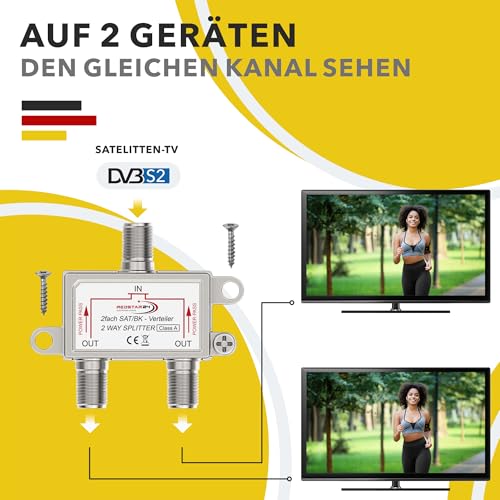 Redstar24 2-Fach SAT BK Verteiler - Premium Satelliten-Verteiler für TV & Radio, HDTV/UHD 4K, DVB-S/S2, DVB-T/T2, DVB-C/C2, Robustes Gehäuse, SAT Splitter 2 Ausgänge, Einfache Installation