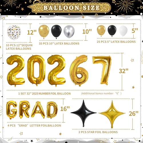 Image of Party Spot！2026 Black and Gold Graduation Party Decorations,124 PCS Graduation Decorations Class of 2026，4 PCS Balloons Boxes with LED Light String & Letters 2026 GRAD So Proud of You
