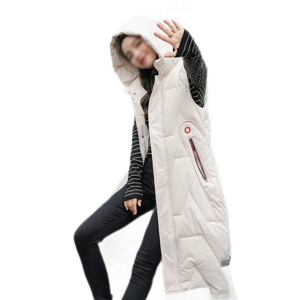 Gilet Invernale Lungo Da Donna, Con Cappuccio, Invernale, Senza Maniche, Caldo, Con Tasche, Gilet Invernale Imbottito Lungo Trapuntato Giacca Da Donna Smanicato Piumino,Bianca,XL
