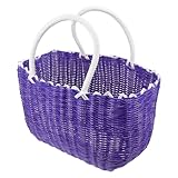 Parliky Cesta de Almacenamiento de Plástico Tejida con Asas Cómodas Portátil y Transpirable Cesta Versátil para Frutas y Verduras para Cocina y Baño Color Morado Grande