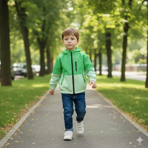 Image of Volunboy Toddler Boys Windbreaker Jackets Patchwork Lightweight Zip Hoodie Outerwear Fall Spring Windproof Hooded Coat