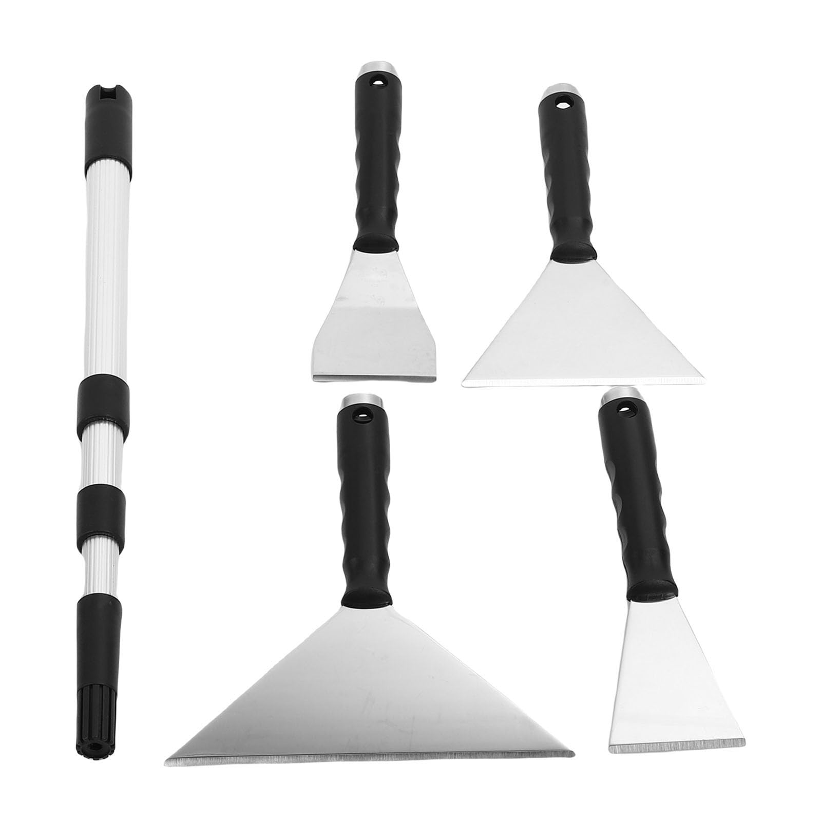 AUNMAS Juego de Cuchillas para Desnatar Paneles de Yeso, Kit de Cuchillas para Masilla de Acero Inoxidable, 5 Tamaños con Poste Retráctil de Aluminio, Asas de PP TPR y Bolsa de Almacenamiento para