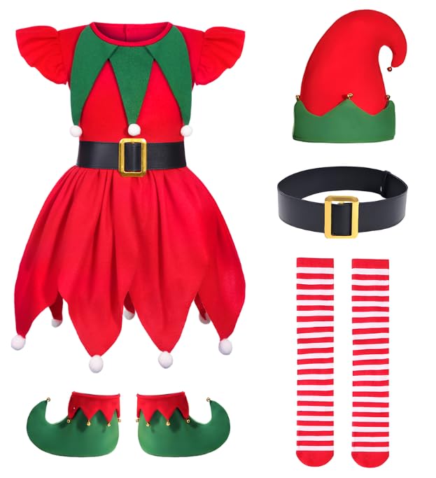 shengo Costume d'elfe de Noël pour enfant 5 pièces