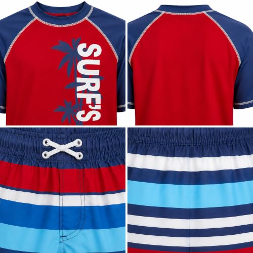 Image of iXtreme Boys Swim Set - 2 Piece Rash Guard Short Sleeve Swim Shirt and Boys Swim Trunks for Infants Toddlers & Big Boys