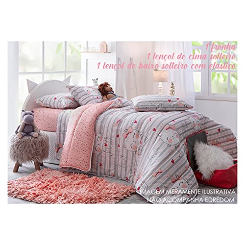 Kit Jogo de Cama Solteiro Infantil Menina Rosa Happy Day Meow 5 Peças Sultan