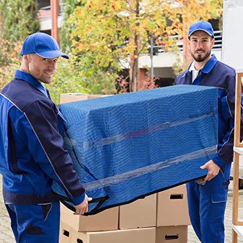 Image of 12 Moving Packing Blankets 80 x 72 Inches (35 lb /dz) Heavy Duty Moving Pads for Protecting Furniture Professional Quilted Shipping Furniture Pads (Blue 12PCS)