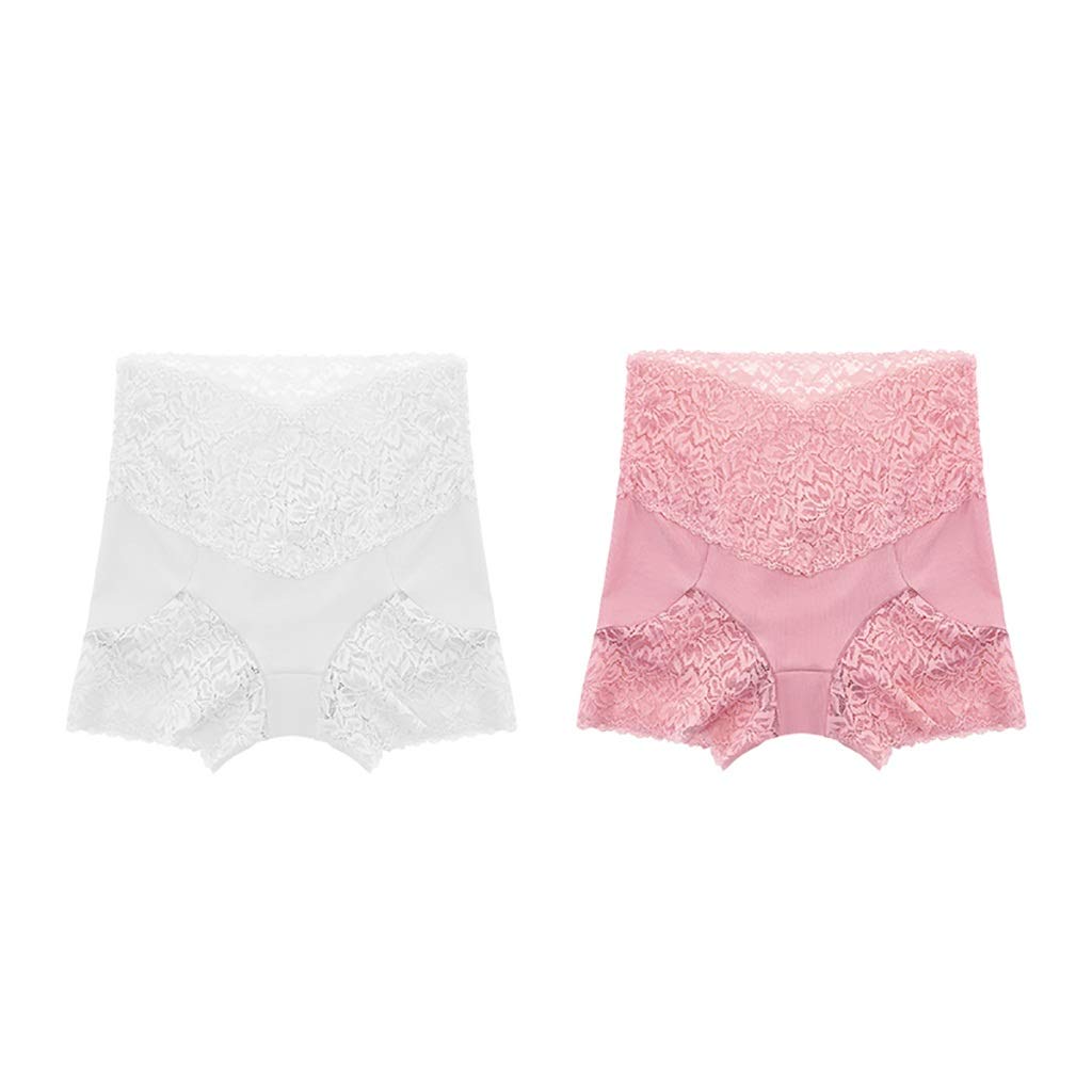 Bikinis majtki do talii, 2 sztuki, koronka, majtki maxi, wysoka moc, dla kobiet, bielizna bawełniana, rozpinane, liście, multipack (kolor: E, rozmiar: L)
