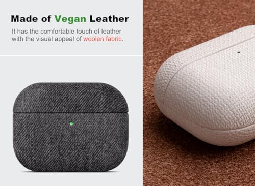 Image of Haobobro Handmade Case - for AirPods Pro 3 Case Cover - Selected Skin-Friendly Vegan Leather, Woolen Fabric Cloth Style, Drop Protective Hard Cover for AirPods Pro 3rd Generation Earbuds - Black