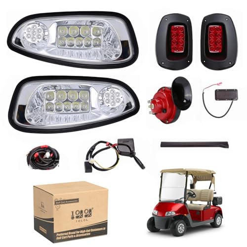 10L0L Golf Cart Headlight Kit - Deluxe Headlights Taillights for 08-15 EZGO RXV Carts with Turn Signals Switch Horn Brake Lights Harness NOT FIT RXV II -Golf Cart Street Legal Light Kit