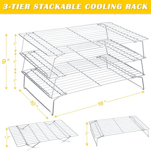 Image of Hunnycook Cooling Racks - 10 * 16 Inch 3PCS Stackable Tall Baking Racks, Stainless Steel Wire Rack for Baking Sheet, Cooling Racks for Cooking and Baking, Oven and Dishwasher Safe