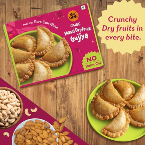 Image of GO DESi - Ghee Mawa Dry Fruit Gujiya | Made with Pure Cow Ghee | Holi Sweets | Holi Gifting | 200 grams