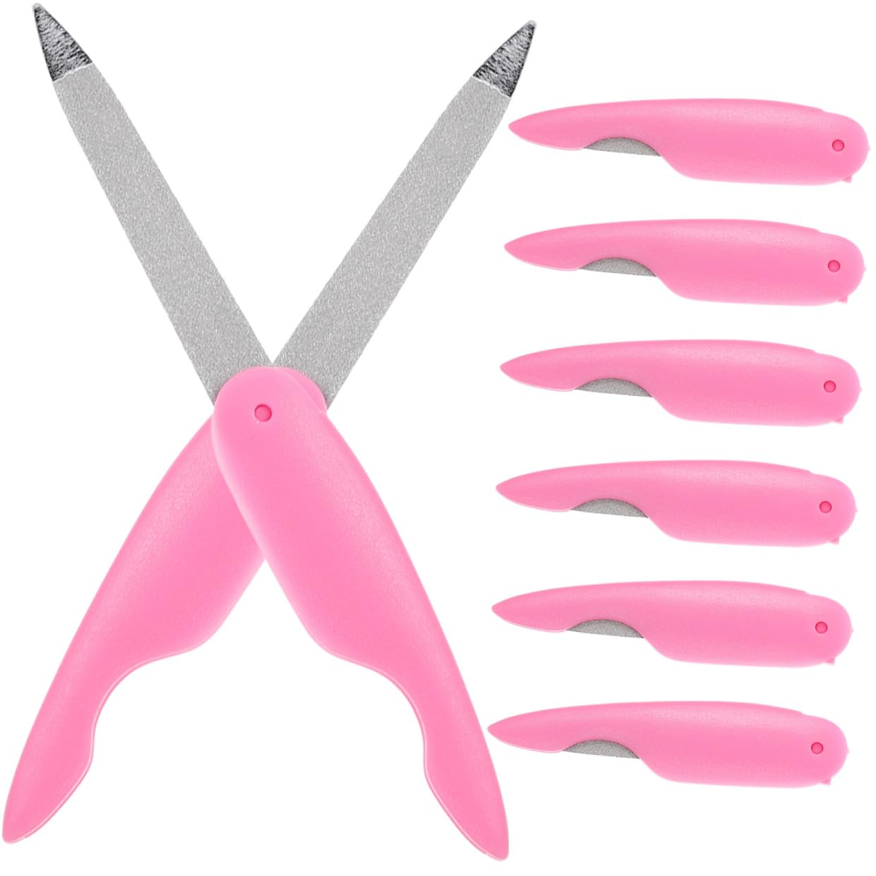 Lima per Unghie Pieghevole in Metallo 8 Pezzi Rosa | Rifinitura Doppia Faccia, Formato Mini Portatile, Uso Domestico e Salone