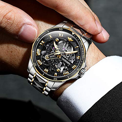 Image of OLEVS Mens Watches Skeleton Mechanical Black Watches for Men Wrist Watches Automatic Luxury Tungsten Steel Sapphire Crystal Waterproof Luminous Gold and Black
