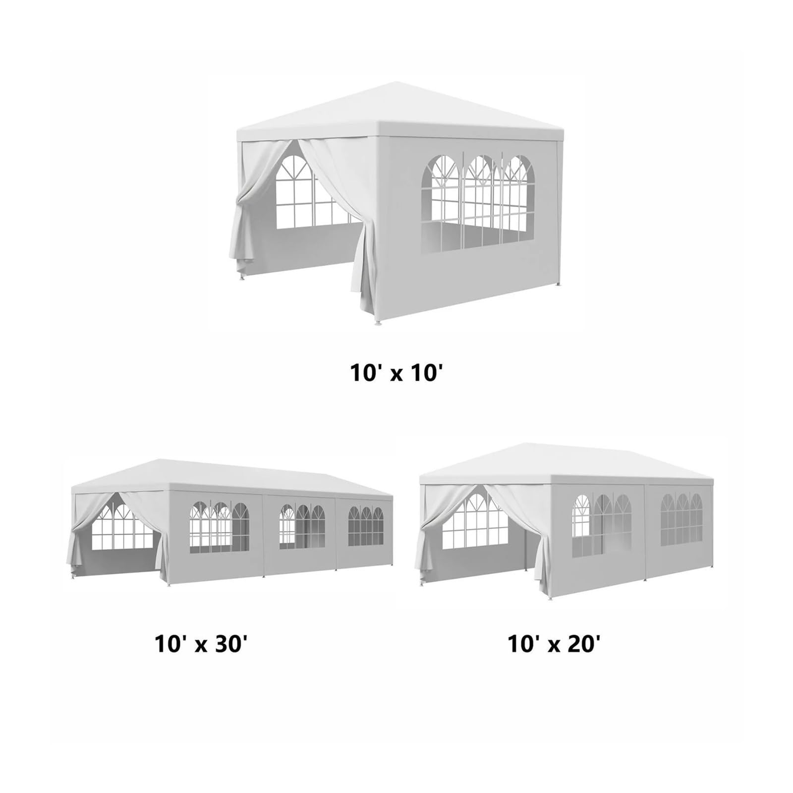 Hochzeitszelt, Partyzelt, Pavillon, Baldachin, 4 Fensterwände mit 2 Wänden, Weiß, Gartengrill (25,4 x 76,2 cm)