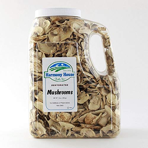 Harmony House Dried White (Button) Mushrooms – Dehydrated Vegetables for Cooking, Camping, Emergency Supply and More, 14 oz, Gallon Jug