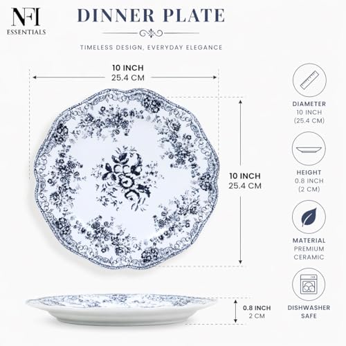 Image of NFI essentials 10 Inch Premium Ceramic Dinner Plate, Serving Plate for Main Course, Pasta, Rice, Salad & Meals, Dishwasher Safe Kitchen Dinner Plate