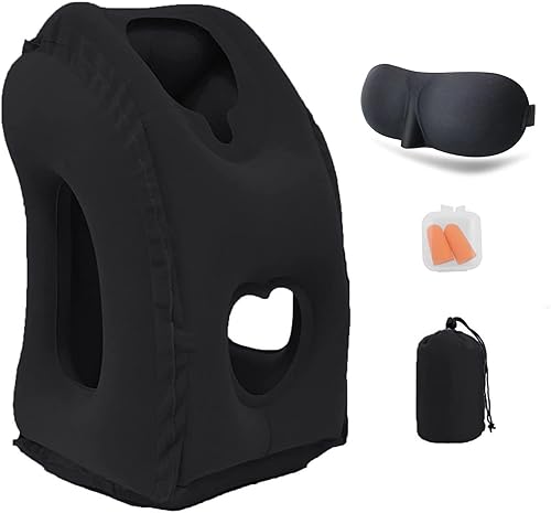 Almohadas inflables de viaje para avión, almohada de cuello inflable para dormir, artículos esenciales de viaje en avión para apoyo de vuelo largo