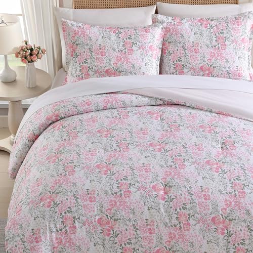 Image of Laura Ashley - Comforter Set, Soft & Breathable Bedding with Matching Shams, Romantic Floral Design (Heather Garden Pink, King)