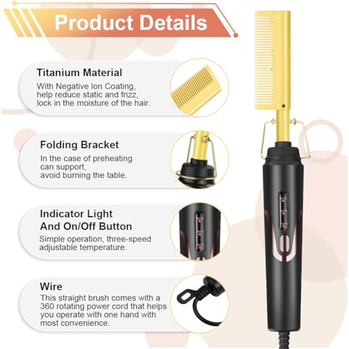Flintronic Electric Hot Comb, Hair Straightener With Teeth, Anti-Scald Straightening Comb for Wigs Afro Hair & Beard - Image 4