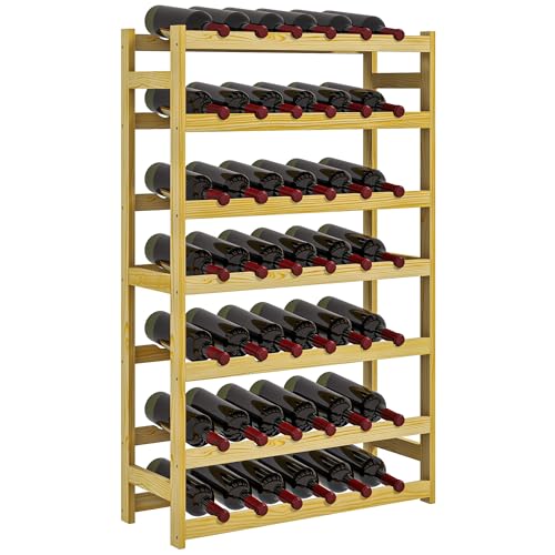 HOMCOM Casier Bouteilles vin pour 42 Bouteilles, Porte-Bouteille en Bois à 7 Niveaux, Range Bouteille étagère à vin pour Salon Bar, 63 x 25 x 102 cm, Naturel