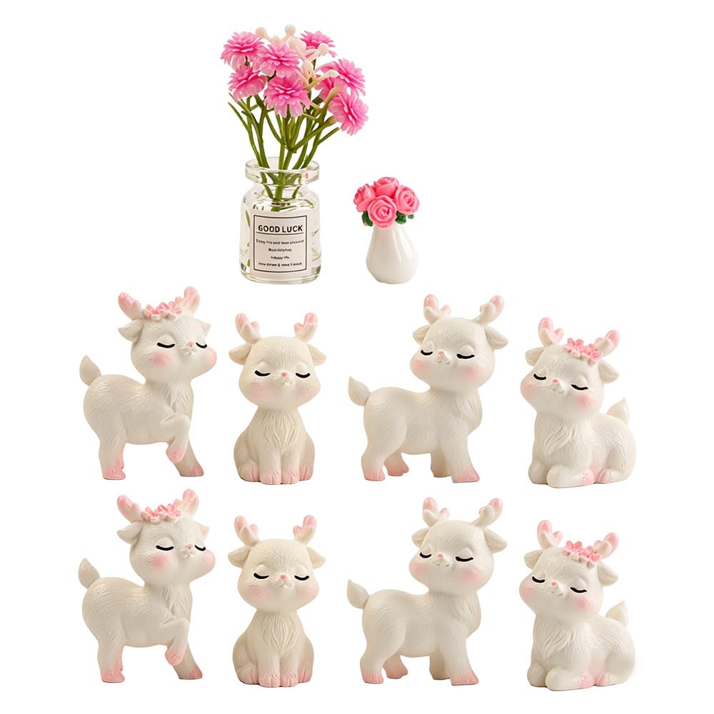 Jehoshaphat 10Pcs Mini Deer Figurines Cute Animal Statues for Potted Plant Micro Landscape Desktop Car Interior Ornament