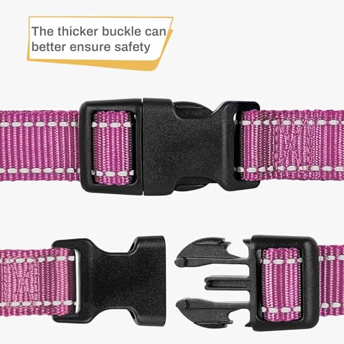 Image of HEELE Dog Collar, Reflective Dog Collar, Soft Neoprene Padded Breathable Nylon Pet Collar Adjustable for Medium Dogs, Magenta, M(13.38-20.47 inch)