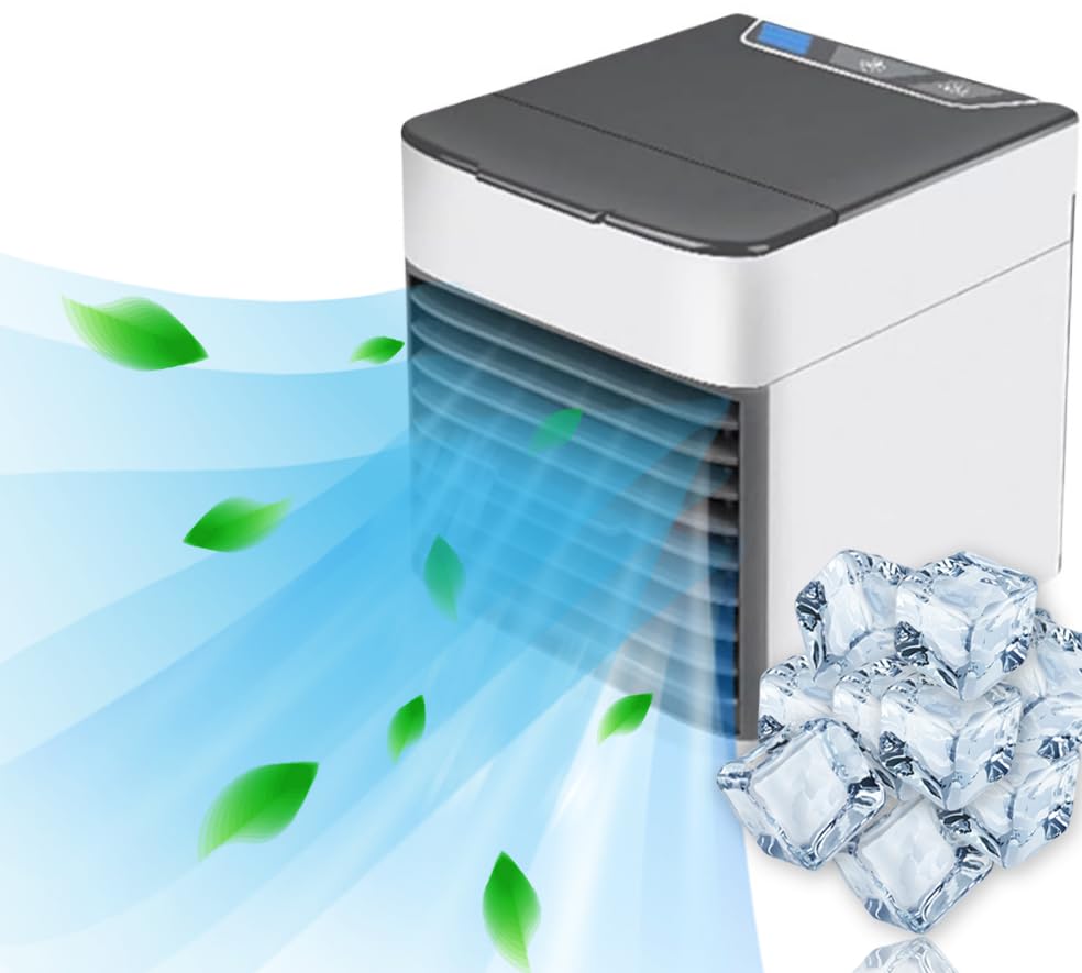 Portable Air Conditioner, Air Cooler, Personal Mini Air Conditioner with 3 Wind Speeds & 3 Timers Touch Screen Desktop, Evaporative Air Cooler for Room & Office