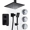 RTOBWEYE 8 Inch Shower Faucet Set Ceiling Mount, High Pressure Rainfall Shower System Square Rain Shower Head with Handheld Spray Combo, Ceiling Luxury Rainfall Shower Fixtures Matte Black (3-Setting)