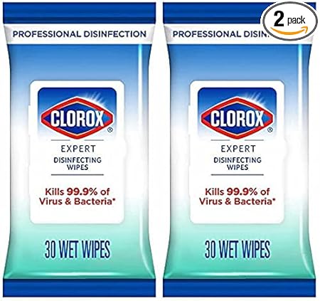 Clorox Expert Disinfecting Wipes | Kills 99.9% Germs and Virus | Multi Purpose | Can be used on soft and hard surfaces | Ideal for home, office or while traveling | (Flow Pack-30 Wipes)- Pack of 2