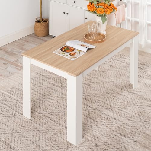 FURNITABLE Esstisch, Esszimmertisch Holztisch für Küche, Minimalistisches Design, Esstisch für 4, 120x70x75cm, Eiche und Weiß