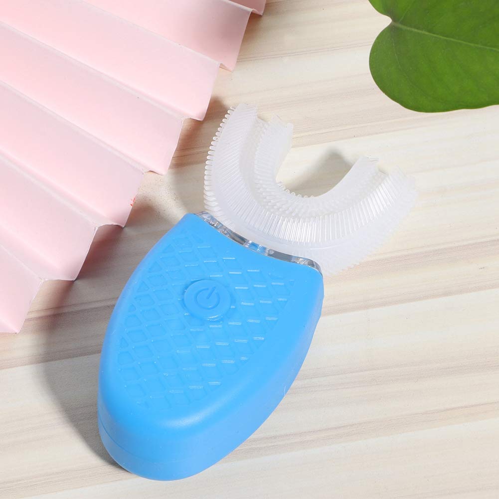 Cepillo de dientes eléctrico de silicona en forma de U recargable a prueba de agua Cuidado bucal ultrasónico Cepillo de blanqueamiento de limpieza de dientes con 4 modos(Azul)