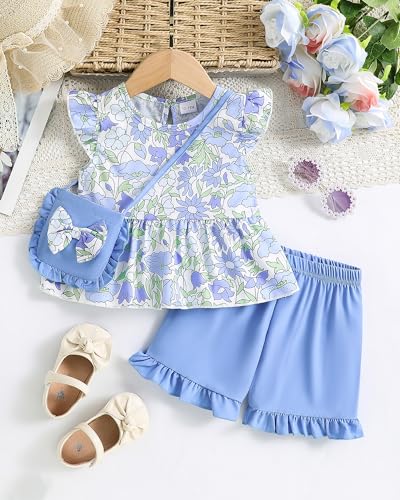 Image of Weebaby Toddler Girl Clothes Baby Summer Outfits Sleeveless Halter Top Ruffle Short Set Cute Kids Clothes Girls