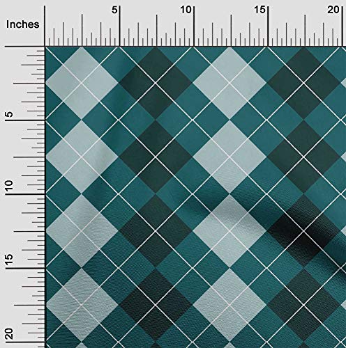oneOone Cotton Poplin Dark Teal Green Fabric Argyle Check Craft