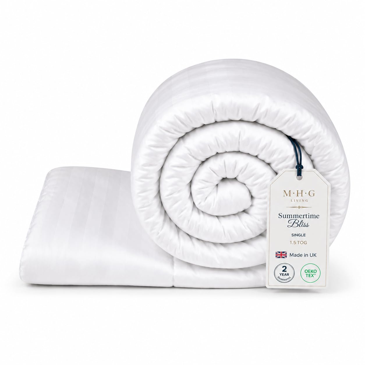 MHG Living 1.5 Tog Summer Single Duvet - Lightweight Cooling Hollowfibre Quilt for Hot Sleepers, OEKO-TEX Certified, Made in UK, Hypoallergenic & Breathable, Machine Washable Bedding, 135x200cm