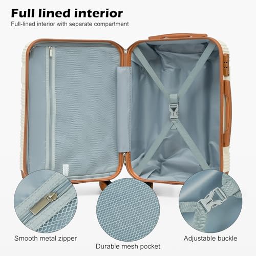 LIGHTWEIGHT 6-Piece Carry-On Luggage Set with TSA Lock - White-Brown Hardshell Suitcase