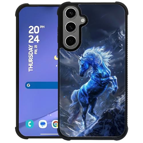 Coque Samsung S24 S25 Plus en polycarbonate rigide chic et antichoc design bleu licorne