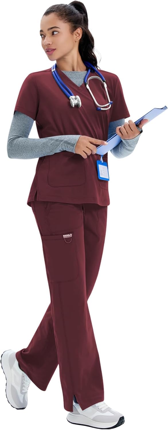 Scrub Tops for Women V-Neck Classic Fit with Two Pockets for Medical Uniforms Four-Way Stretch, Anti-Wrinkle - Image 2