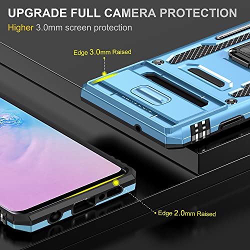Image of Slide Camera Cover with Ring Holder Mobile Phone Case Cover for Samsung Galaxy S10 (Blue)