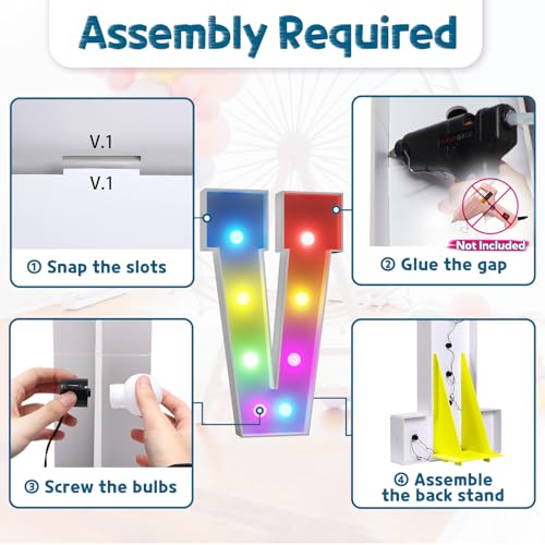 Image of Imprsv Colorful 3FT Marquee Letters V, 18 Colors Large Light up Letters | RGB with Remote, Birthday Party Decorations Anniversary Wedding Decorations Assembly Required 21 Pcs Accessory Set